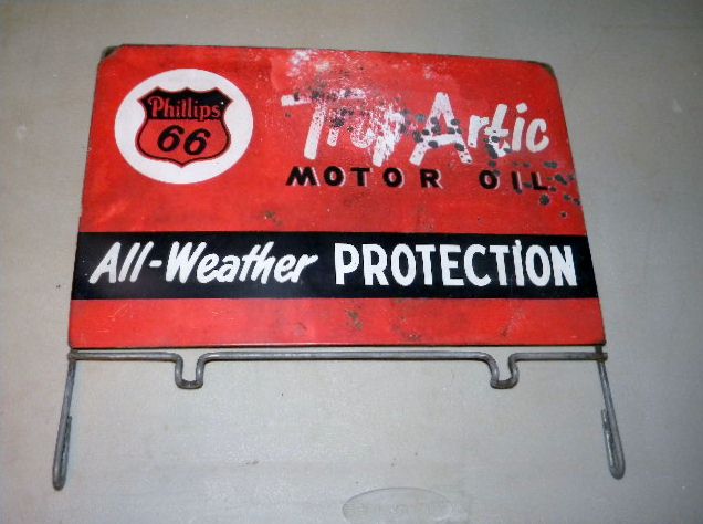$OLD Phillps 66 Oil Can rack Topper Sign Trop Artic