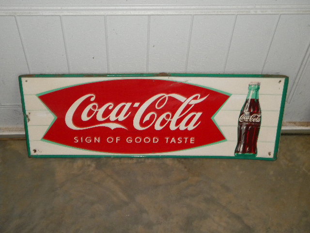 $OLD Coca Cola Tin Sign w/ Bottle