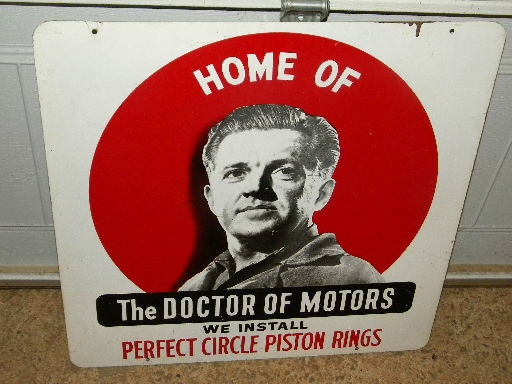 $OLD Perfect Circle Piston Rings DR of Motors Double Sided Tin Sign