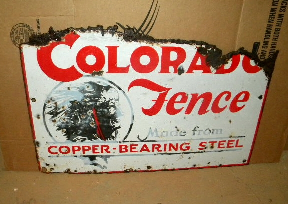 $OLD Colorado Fence Porcelain Sign w/ Indian Chief