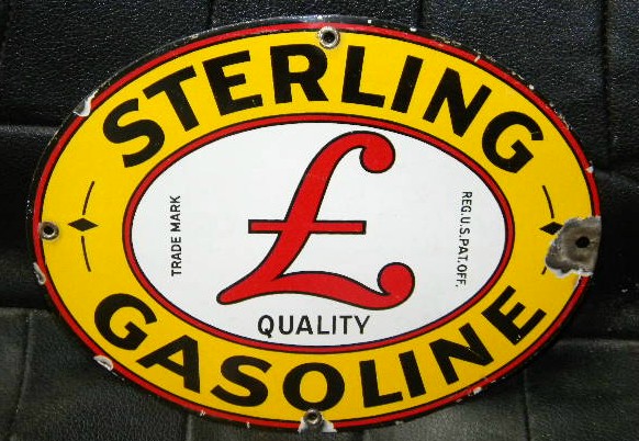 $OLD Sterling Gasoline PPP Porcelain Gas Pump Sign