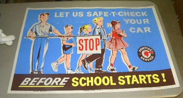 $OLD Pontiac Auto Dealer Sign w/ School Kids Graphics