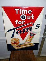 $OLD Time Out For Toms Original Embossed Tin Country Store Sign