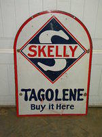 $OLD Skelly Tagolene Double Sided Porcelain Large Tombstone Sign