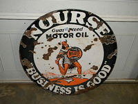 $OLD Original DSP 28 Inch Nourse Motor Oil Porcelain Sign w/ Viking