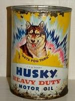 $OLD Husky Metal One Quart Can Yellow Version w/ Dog