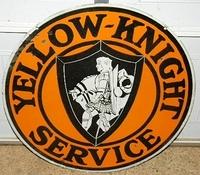 $OLD Early Yellow Knight Service Double Sided Porcelain Truck SIGN w/ Graphics Horse
