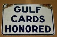 $OLD Gulf Cards Honored Dbl Sided Porcelain Sign