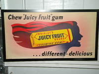 $OLD Wrigley's Gum Juicy Fruit Cardboard / Trolley Sign w/ Graphics #3