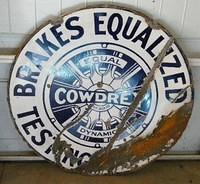 $OLD Cowdrey Brakes Equalized Testing Station DSP Porcelain Sign