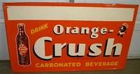 $OLD Original Orange Crush Embossed Tin Sign w/ Crushy & Bottle