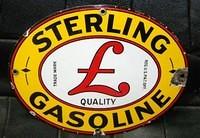 $OLD Sterling Gasoline PPP Porcelain Gas Pump Sign