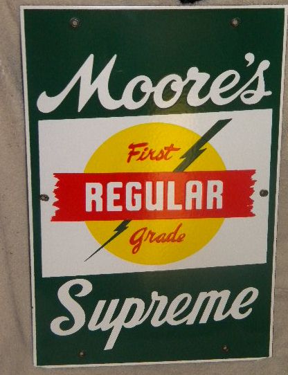 $OLD  Moore's Supreme Porcelain Gas Pump Plate Sign SUPER NICE