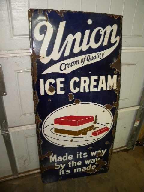 $OLD Union Ice Cream Porcelain Lighthouse Road Sign