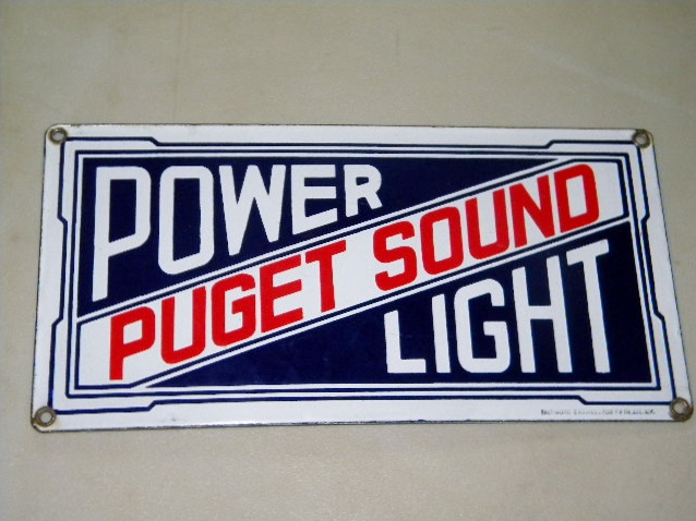 $OLD Early Puget Sound Power Light Porcelain Sign