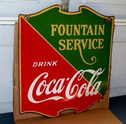 $OLD Coca Cola Fountain Service Double Sided Porcelain Sign