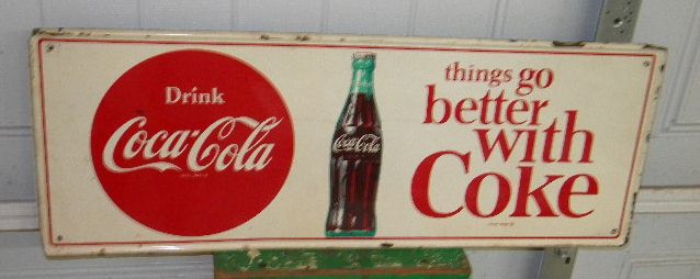 $OLD Coca Cola Tin Sign SST w/ Bottle & Disc