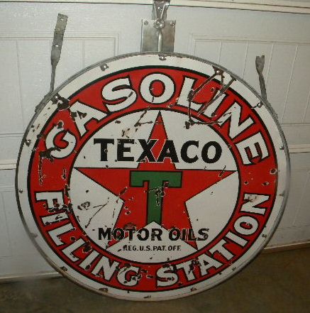 $OLD Texaco Filling Station Porcelain Sign w/ Mounting Ring