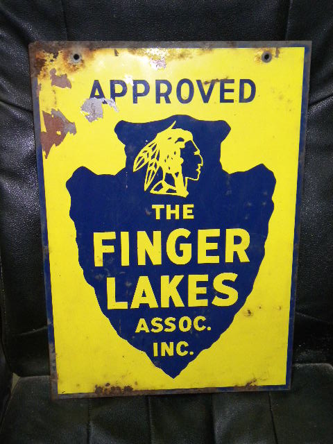 $OLD Finger Lakes DST Tin Sign with Indian Graphics New York