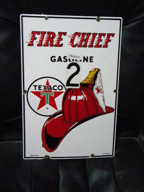 $OLD Fire Chief Porcelain Gas Pump Sign