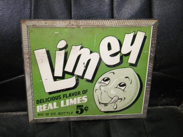 $OLD Limey Limes Tin Soda Pop Sign w/ Graphics
