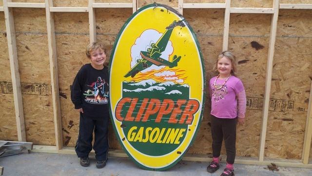 $OLD Rare Clipper Gasoline DSP Sign w/ Kiddos :)