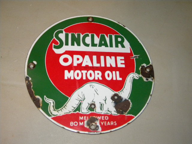 $OLD Sinclair Opaline Lubester Porcelain Sign Green