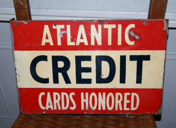 Atlantic Credit Cards Tin Flange Sign $OLD