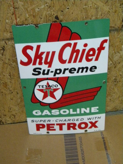 $OLD Texaco Sky Chief Petrox Porcelain Gas Pump Sign