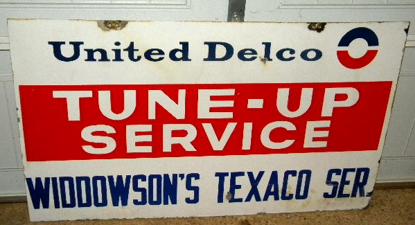 $OLD United Delco Tune Up / Texaco Service Porcelain Sign
