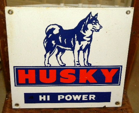 SOLD: Husky Hi-Power Porcelain Pump Plate Sign