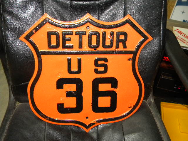 $OLD Partially Embossed US 36 Detour Shield Sign