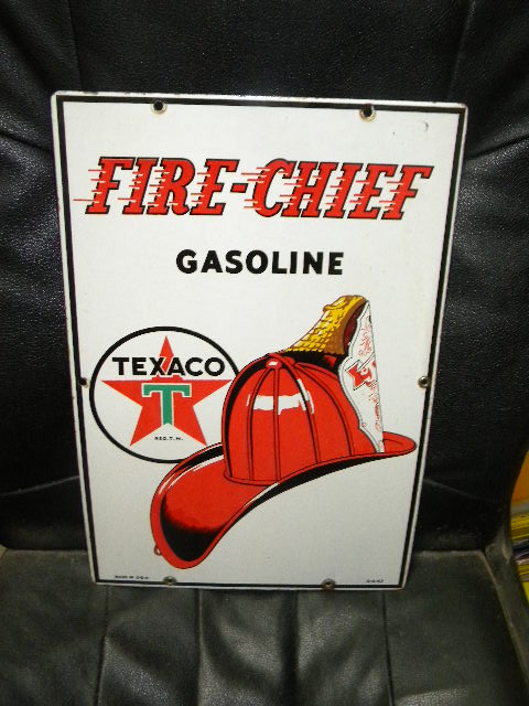 $OLD Texaco Fire Chief 12 x 18 PPP Porcelain Pump Sign