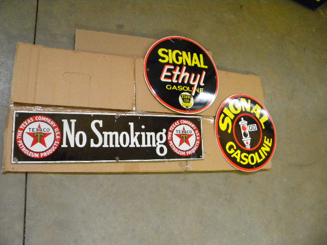 $OLD Early Texaco SSP No Smoking and Signal Porcelain Gas Pump Plate Signs