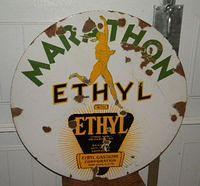$OLD Marathon Ethyl 30 Inch Double Sided Porcelain Sign