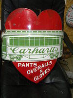 $OLD Carhartt Pants Overalls Diecut Curved Porcelain Sign w/ Bracket