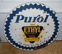 $OLD Original 30 Inch Purol "Pure" Ethyl Double Sided Porcelain Sign