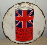 $OLD  Stanes Coffee & Tea DBL Sided Porcelain Sign