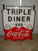 $OLD Coca Cola Large Colonial Dbl Sided Porcelain Sign NICE