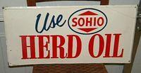 $OLD Old Sohio Herd Oil Embossed Tin Sign