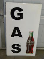$OLD Coca Cola Porcelain Panel Sign w/ Bottle "GAS"