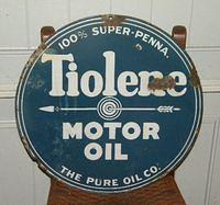 Pure Tiolene Double Sided Porcelain Sign $OLD