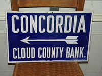 $OLD Concordia Porcelain Kansas State Auto Trail Highway Sign with Arrow
