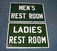 $OLD Green & White (sinclair, Southern RR, Cities Service) Restroom Signs Double Sided Porcelain