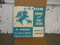 $OLD Pegus Horse & Colt Graphic Tin Feed Sign