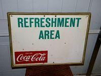 Coca Cola Refreshment Area Embossed Metal Sign $OLD
