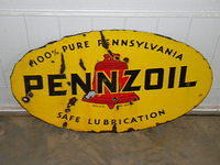 $OLD Pennzoil Double Sided Porcelain Oval Sign