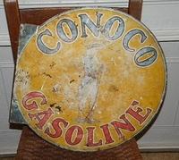 $OLD Conoco Minuteman Double sided tin Flange Sign w/ Soldier