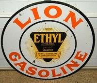 SOLD: Lion Ethyl Gasoline Double Sided Porcelain Sign