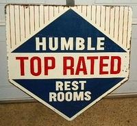 SOLD: Humble Clean Restrooms Diecut Dbl Sided Tin Sign